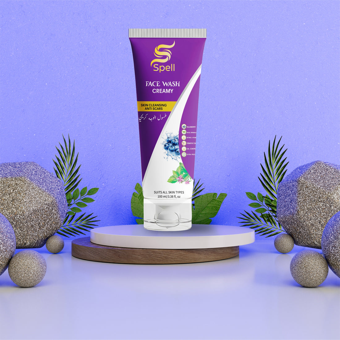 Spell Creamy Face Wash – Blueberry Skin Cleansing & Anti-Scar Formula | Deep Clean & Oil Control | 100ml